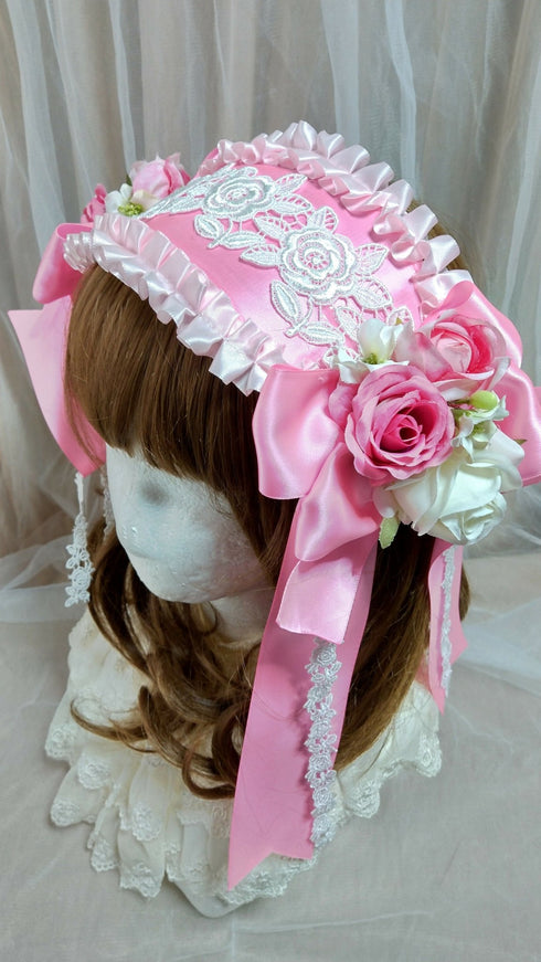 ピンク×ピンク薔薇リボンヘッドドレス