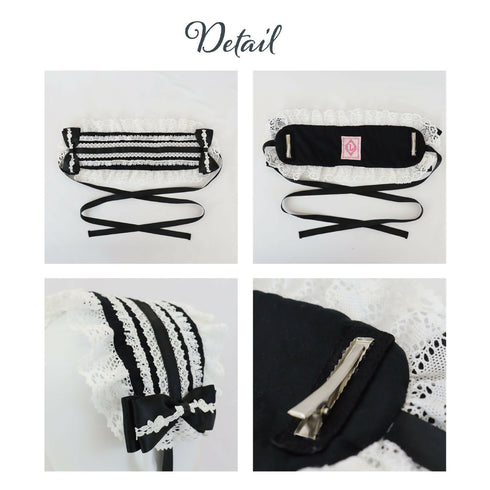 JupeLapin薔薇リボンヘッドドレス ブラック ホワイト ピンク