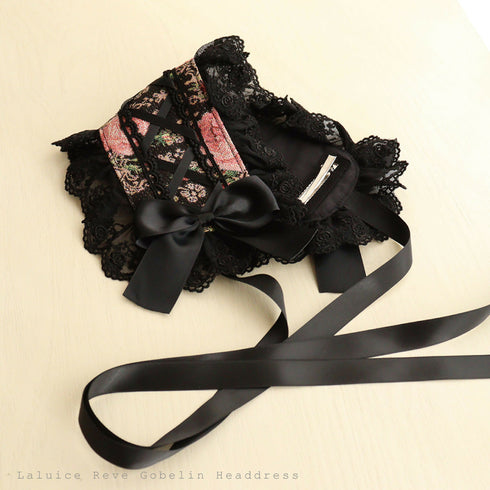 ゴブランヘッドドレス レース フリル リボン 薔薇 バラ ブラック ベージュ