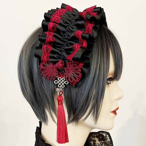 アジアンゴシックタッセルカチューシャ/黒×深紅