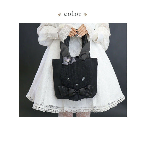 リリラパンミニバッグ ウサギ うさぎ ラビット バラ レース ブラック【LALUICE】