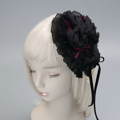ベルベット リボン レース パールチェーン ヘッドドレス Lolitails+