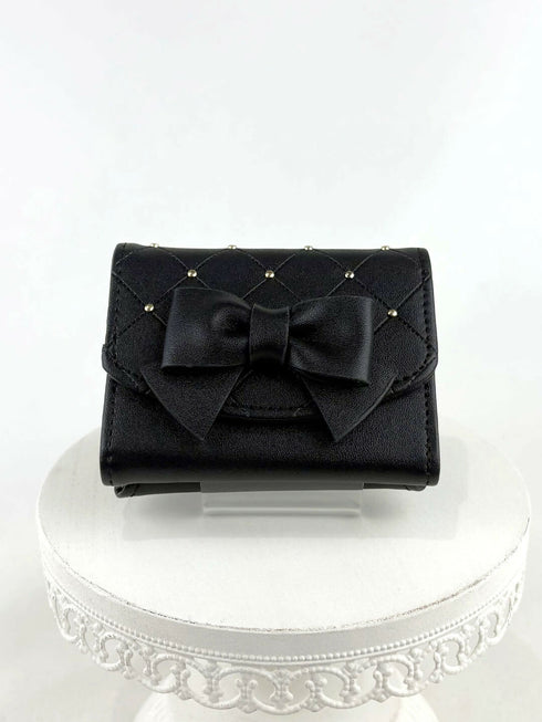 きらめき☆りぼんがま口折財布 LL-1036 【ブラック ホワイト】