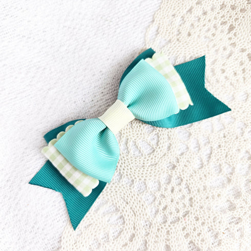 リボンヘアクリップ(ギンガムチェック:グリーン)