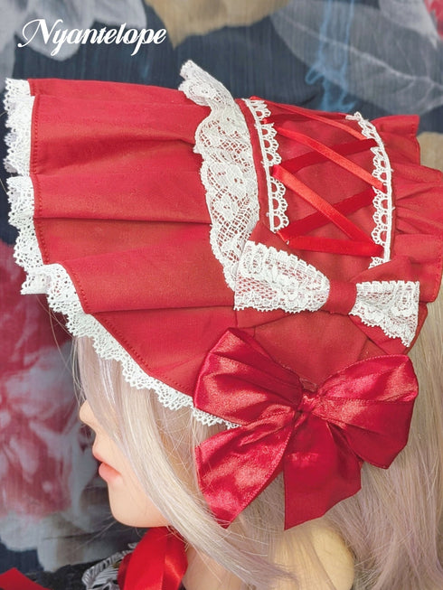 【GLM14】レースアップハーフボンネット (ブラック、レッド、ピンク、ブラウン、ホワイト×ブラック) ロリータ ロリィタ ゴスロリ