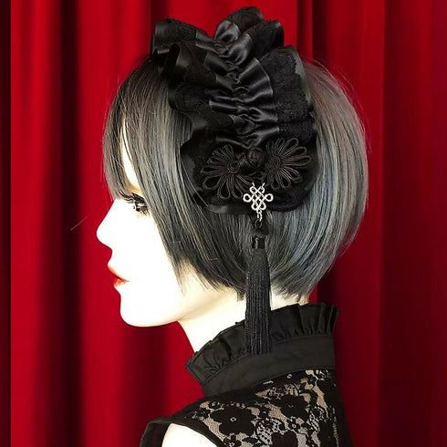 アジアンゴシックタッセルカチューシャ/黒×黒