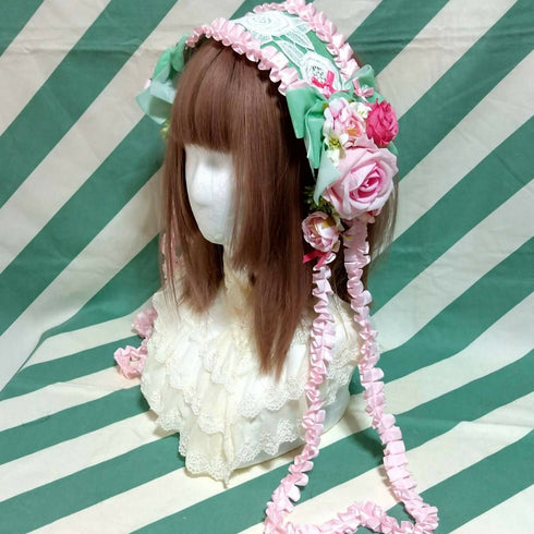 グリーンリボンの薔薇ヘッドドレス