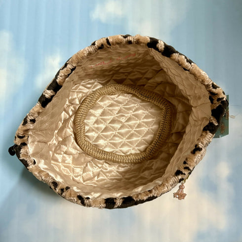 くらげシルエット巾着バッグ(金華山織茶色花)