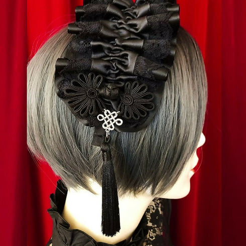 アジアンゴシックタッセルカチューシャ/黒×黒